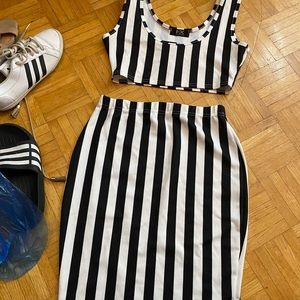 Missy empire striped skirt top set